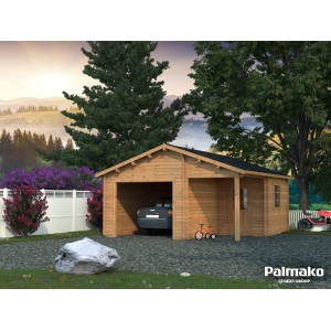 Palmako Holzgarage Roger, braun, mit Nebeneingang und Fenster. Bietet Platz für Auto und mehr.