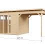 Bertilo Elementgartenhaus Pentus 2 Office Lounge aus Holz, naturbelassen, mit Maßen.