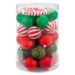 Weihnachtskugel-Set Zuckerstange, 50-teilig, rot, grün, weiß. Baumschmuck mit Kugeln und Zuckerstangen.