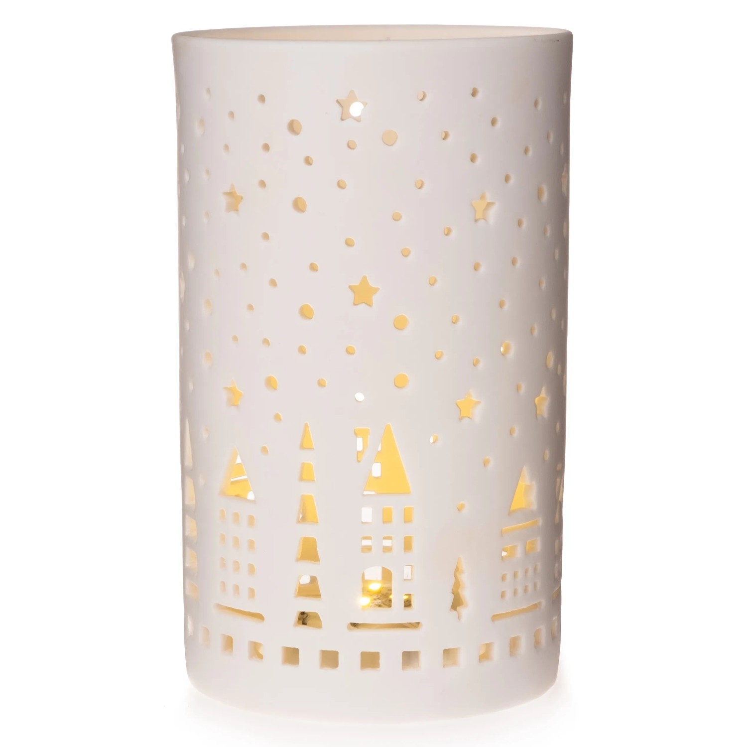 LED-Windlicht mit Sternen Ø 10,5 cm x 17,5 cm Weiß