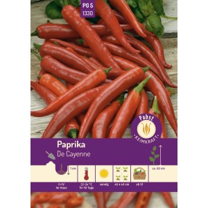 Pabst Keimkraft Paprika 'De Cayenne' Saatgut, lange, rote, scharfe Früchte.