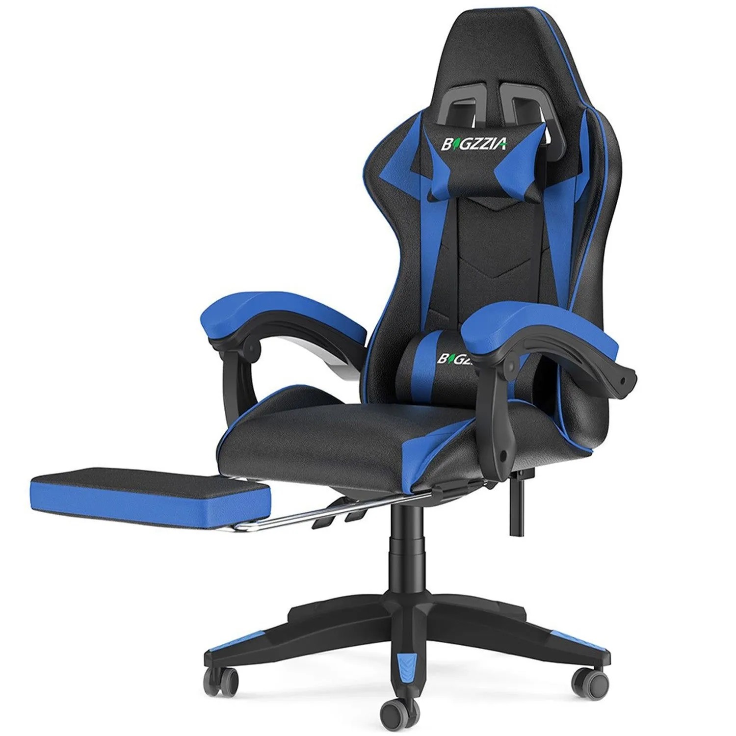 Rattantree Höhenverstellbarer Gaming Stuhl mit Fußstütze und Lendenkissen Ergonomisch Blau