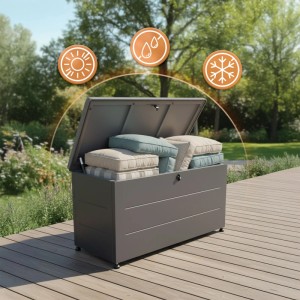 Relaxdays Gartenbox Stahl Kunststoff Schwarz Abschließbar Wetterfest UV-beständig 115 cm x 50 cm x 59 cm