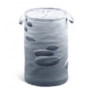 SANILO Wäschekorb Black Stones: Faltbarer Wäschesammler mit Steindesign und Deckel.