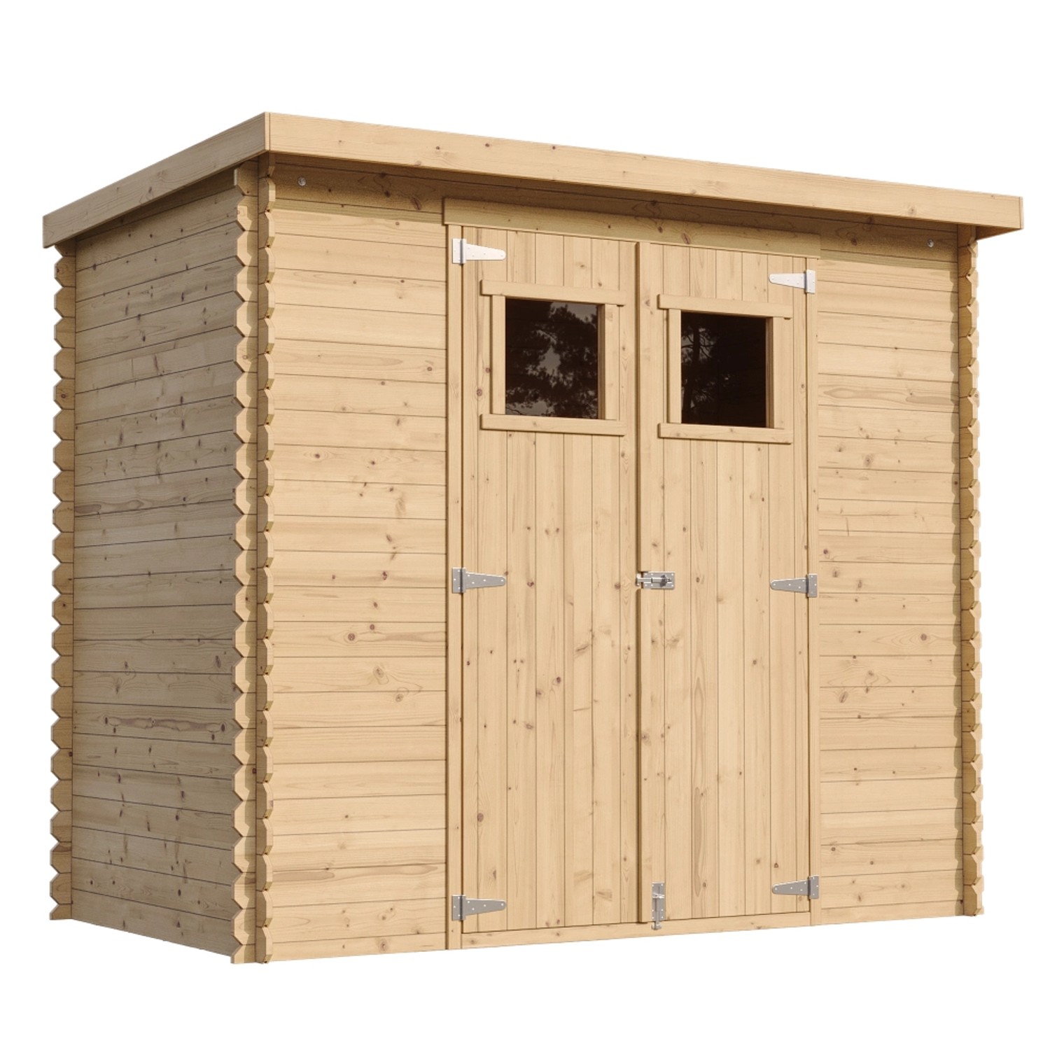Timbela Holz-Gartenhaus M310+M310G mit Fenstern und Boden, naturbelassen.