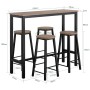 SoBuy Bartisch Set OGT22-SCH mit 2 Barhockern, Holz/Metall, natur/schwarz, Maße siehe Bild.
