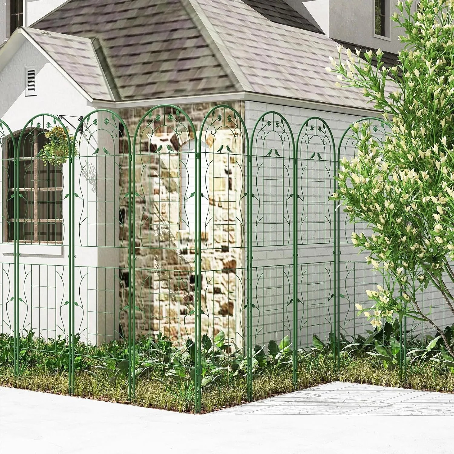 Costway Rankgitter Metall 4er Set Gartenzaun 180 x 50 cm Grün_5