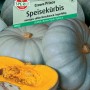 Sperli Speisekürbis Crown Prince F1-Hybride, blaugraue Früchte und orangefarbenes Fruchtfleisch.