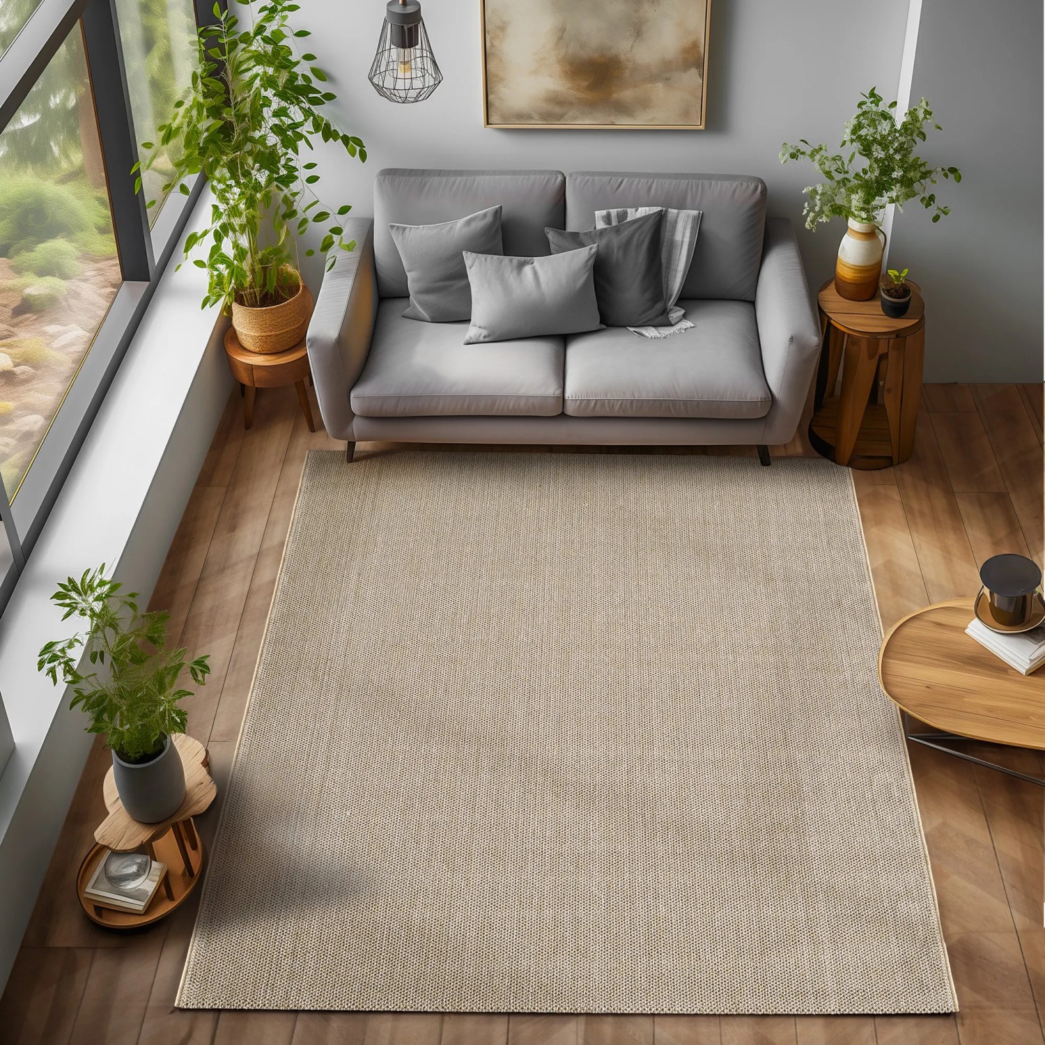 Beiger Ayyildiz Kurzflorteppich Loom 4300 (200x290 cm) im Wohnzimmer.