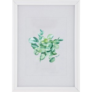 Weißer Kunststoff Bilderrahmen (13x18 cm) mit Passepartout und Eukalyptus-Motiv.