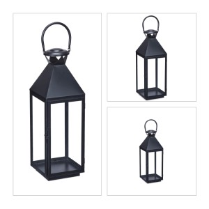 Relaxdays Laternen Set Eisen Glas Schwarz Hängbar 67 cm x 18 cm x 18,5 cm