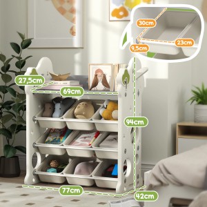 AIYAPLAY Kinderregal, cremeweiß, mit 9 Boxen für Spielzeug und Bücher. Dekoratives Design für Kinderzimmer.