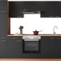 Respekta Küchenzeile KB270BGEC in Grau und Buche Nachbildung mit E-Geräten und Spüle.