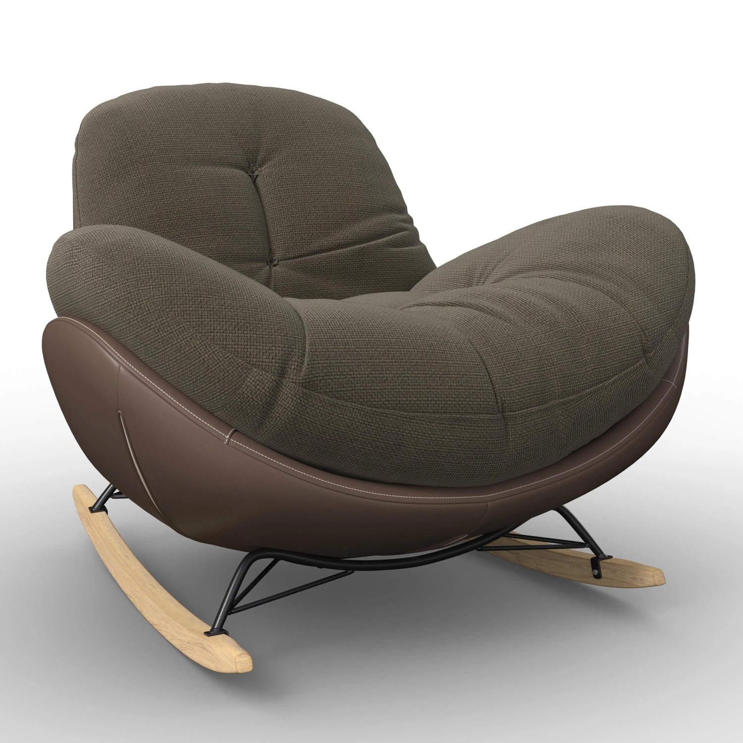 Bessagi Home Schaukelsessel Elea Braun Lederlook/Chenille