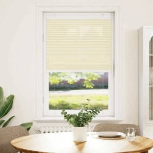 Cremefarbenes vidaXL Plissee 70x100 cm am Fenster, gefaltet. Polyester-Faltrollo für Sicht- und Sonnenschutz.