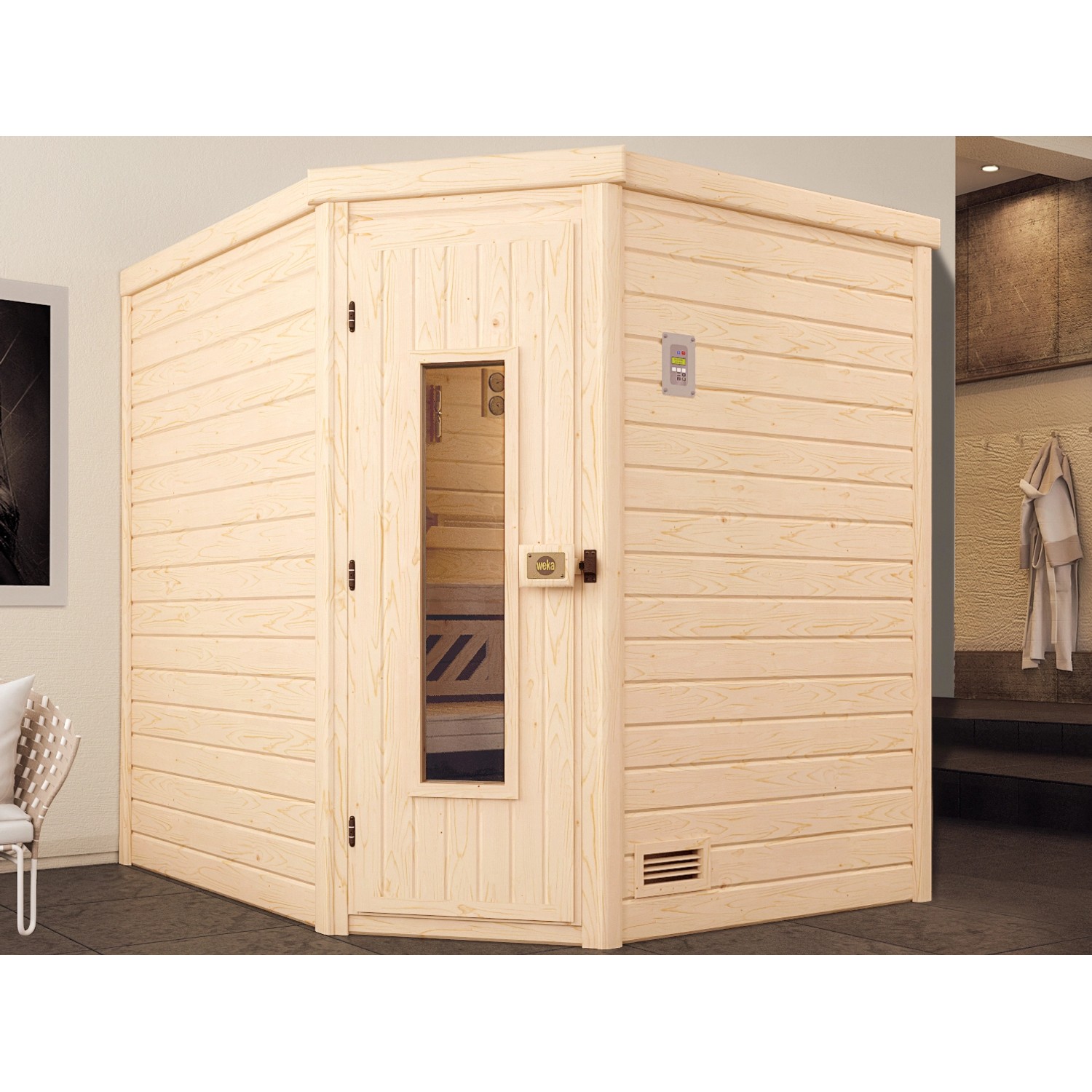 Weka Massivholz-Ecksauna 536 OS Set Gr. 1 mit Holztür günstig online kaufen