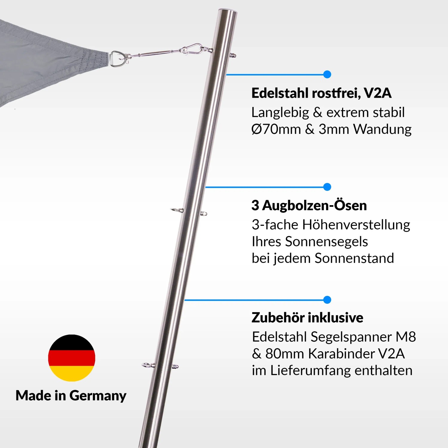 Toldoro Sonnensegel Pfosten Edelstahl 3,5 m inkl. Bodenhlse  70 mm kaufen  bei OBI