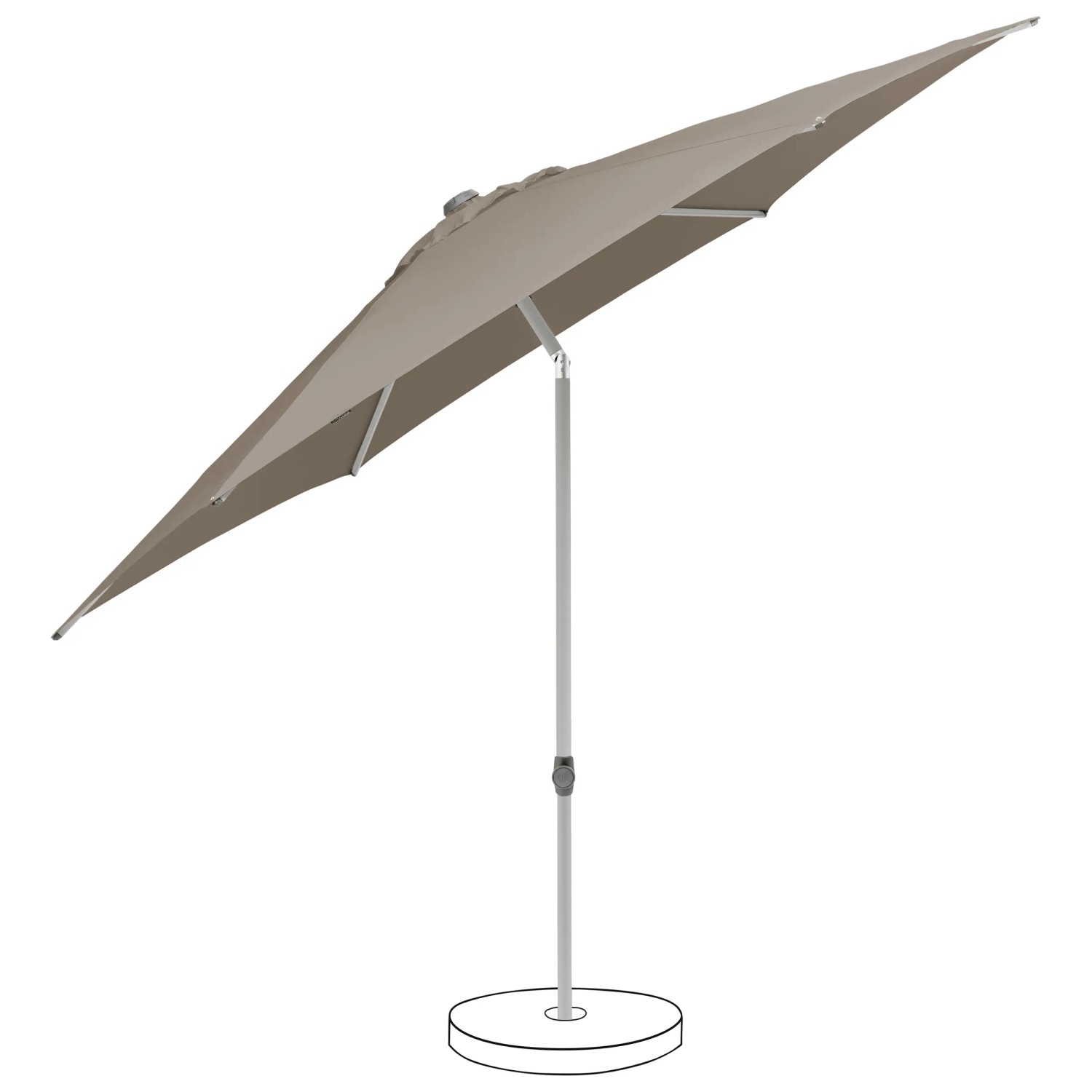Suncomfort Marktschirm in Taupe hell mit Handöffner und Neigungsfunktion.
