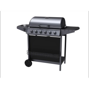 Schwarzer Tepro Gasgrill Hampton 6 mit Seitenkocher und sechs Brennern.