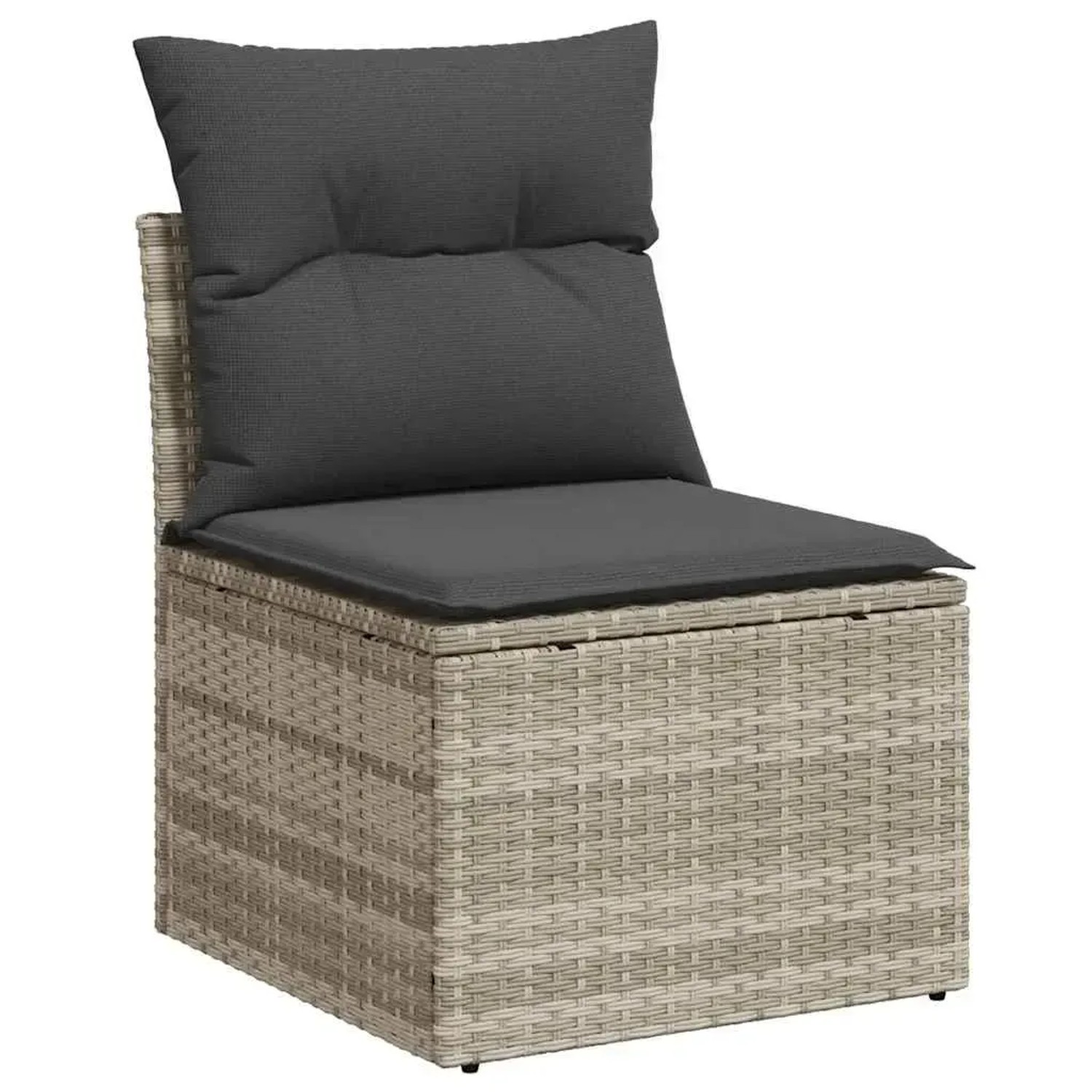 Hellgrauer vidaXL Gartenmöbel Sessel aus Polyrattan mit grauen Kissen.