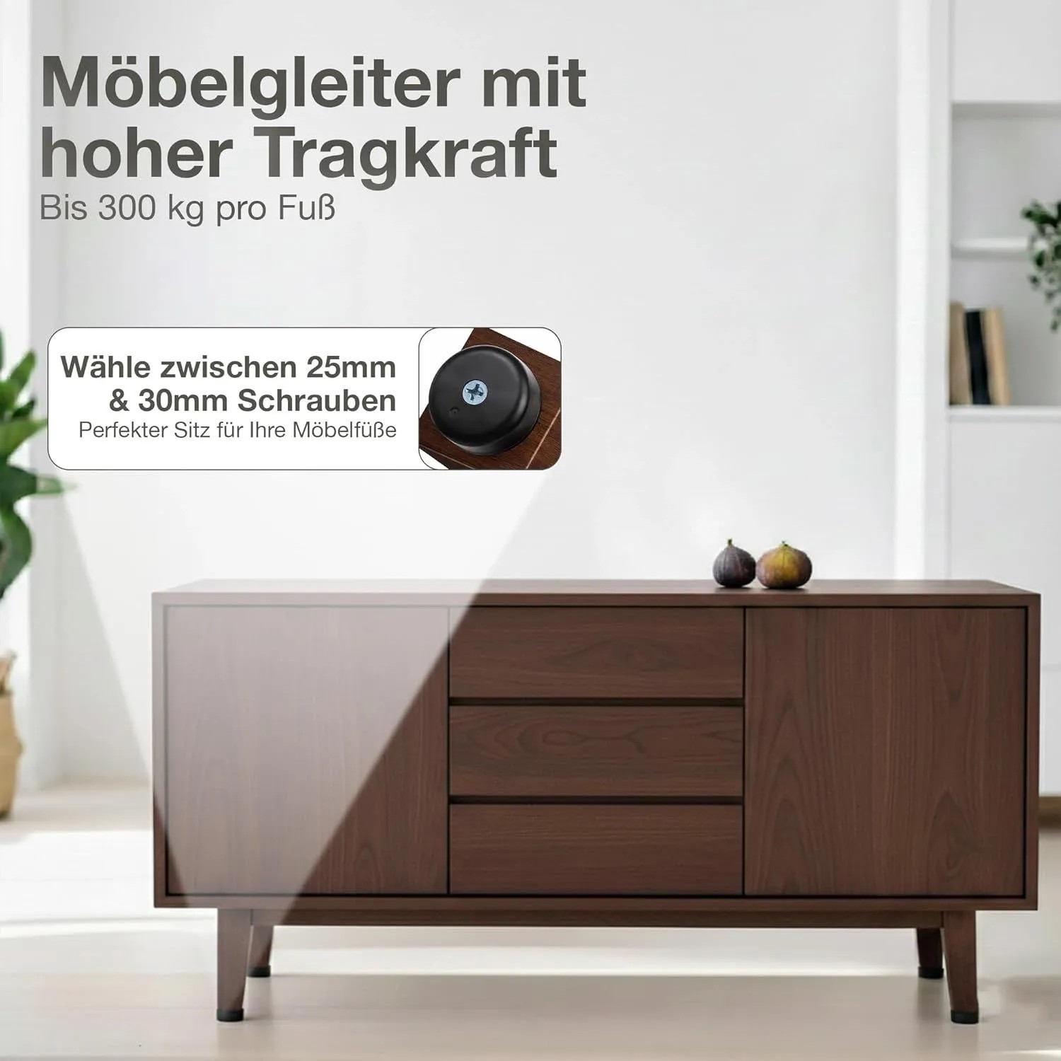 K-Möbel Möbelfüße, 12er Set, unter brauner Kommode. Möbelbeschläge mit Schrauben für sicheren Stand.