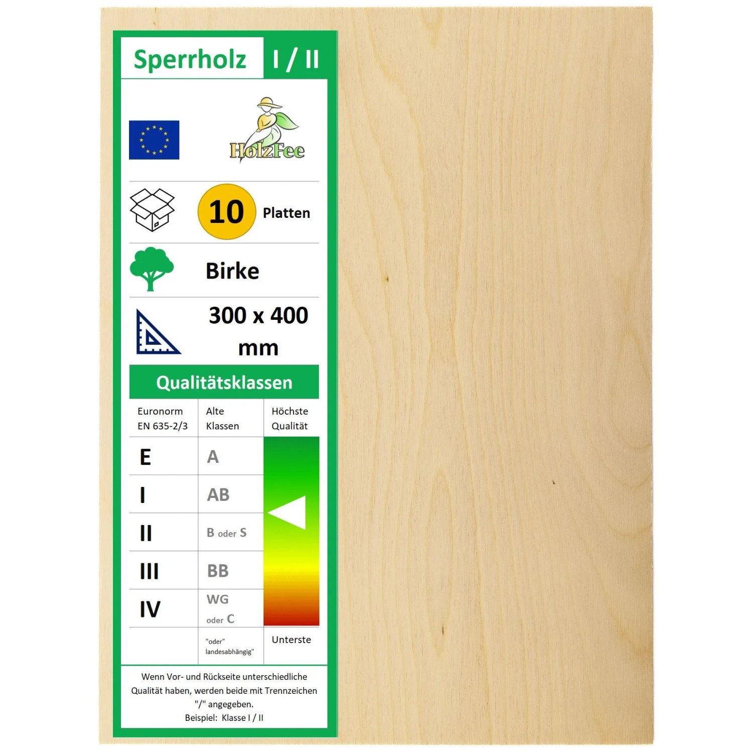HolzFee 10 Stück Birken-Sperrholzplatte 30 x 40 cm Klasse I Bastelholz Stärke 3 mm