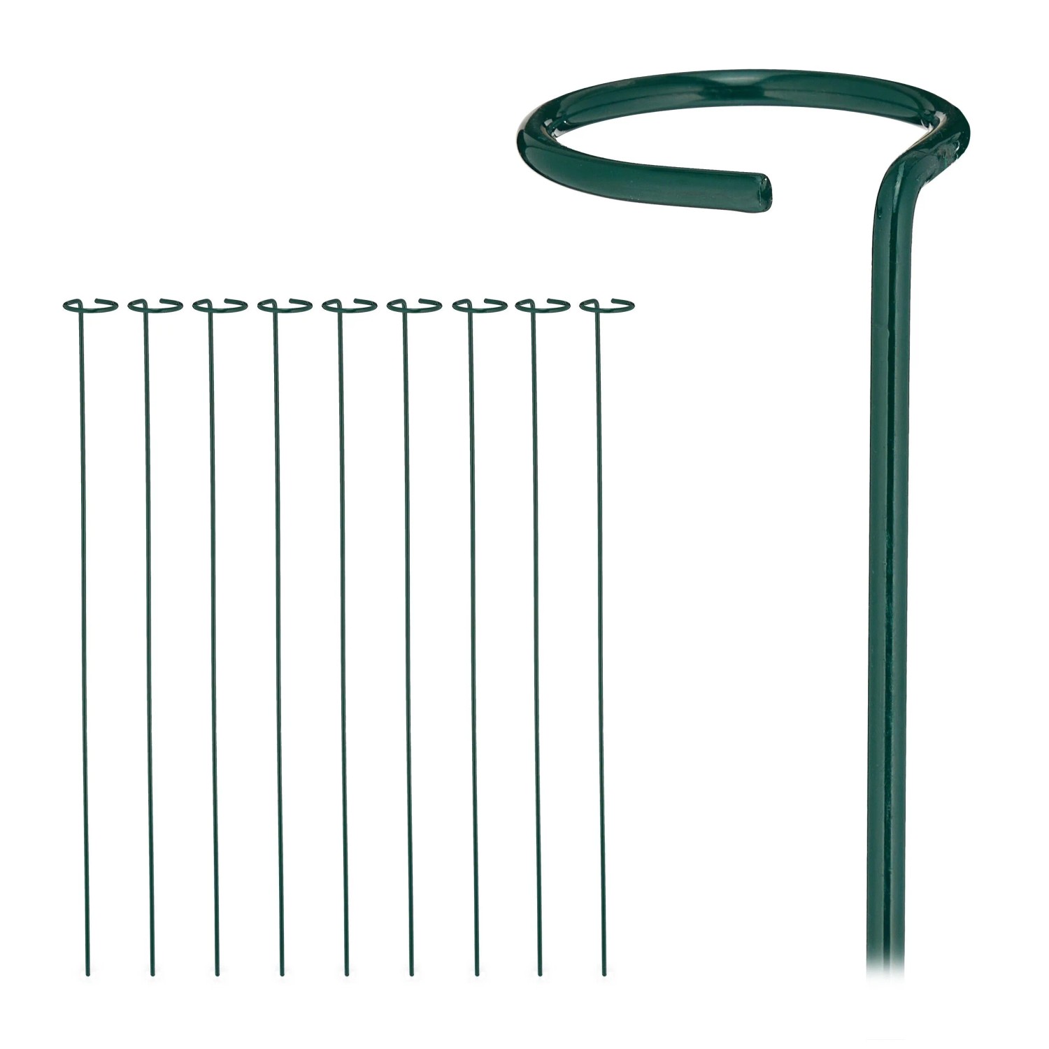 Relaxdays Pflanzstäbe Stahl Dunkelgrün 10er Set Mit Ring 80 cm x 6 cm