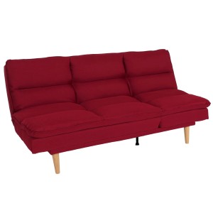 MCW Schlafsofa M79 in Bordeaux: Stoffbezogenes Sofa mit Holzfüßen und verstellbarer Rückenlehne.