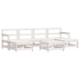 Weißes 7-teiliges Garten Lounge Set aus Kiefernholz, bestehend aus Sofas und Hockern.
