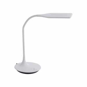 Weiße Just Light Tischleuchte Rafael mit Touchdimmer, höhenverstellbar von 30 bis 67 cm.