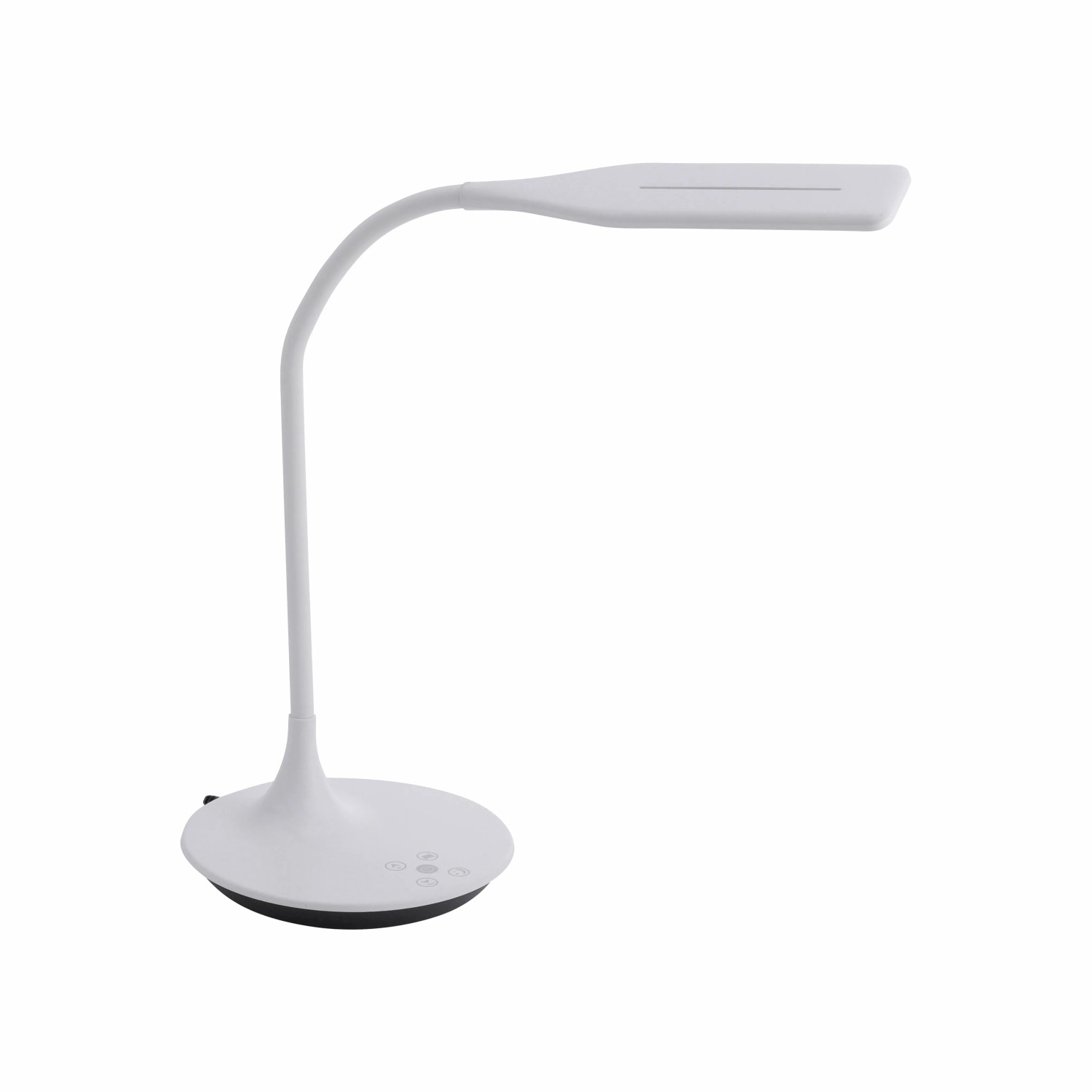 Weiße Just Light Tischleuchte Rafael mit Touchdimmer, höhenverstellbar von 30 bis 67 cm.