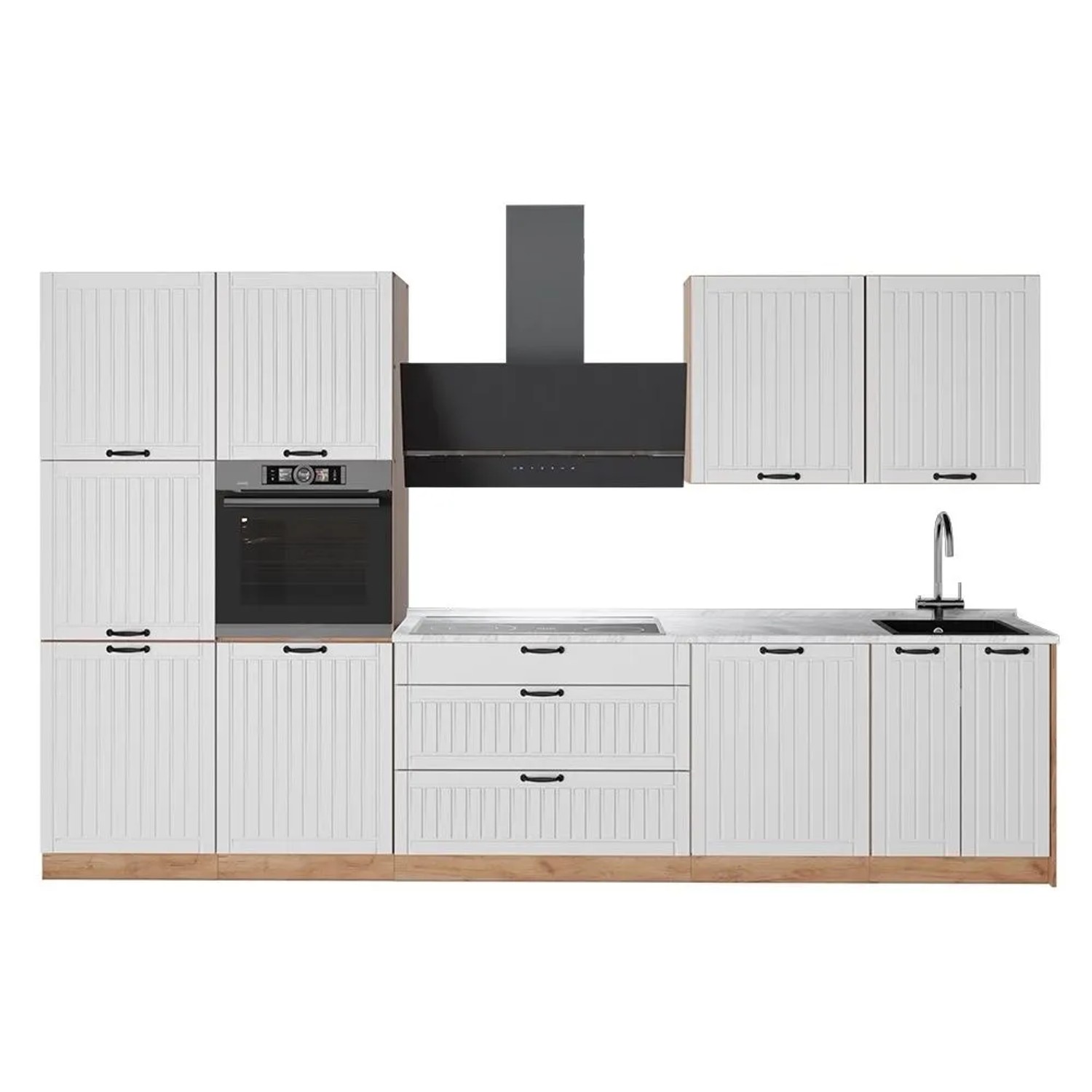 Vicco Küchenzeile Fame-Line Weiß Landhaus/Goldkraft Eiche 340 x 207 AP Marmor Art Nr 64614