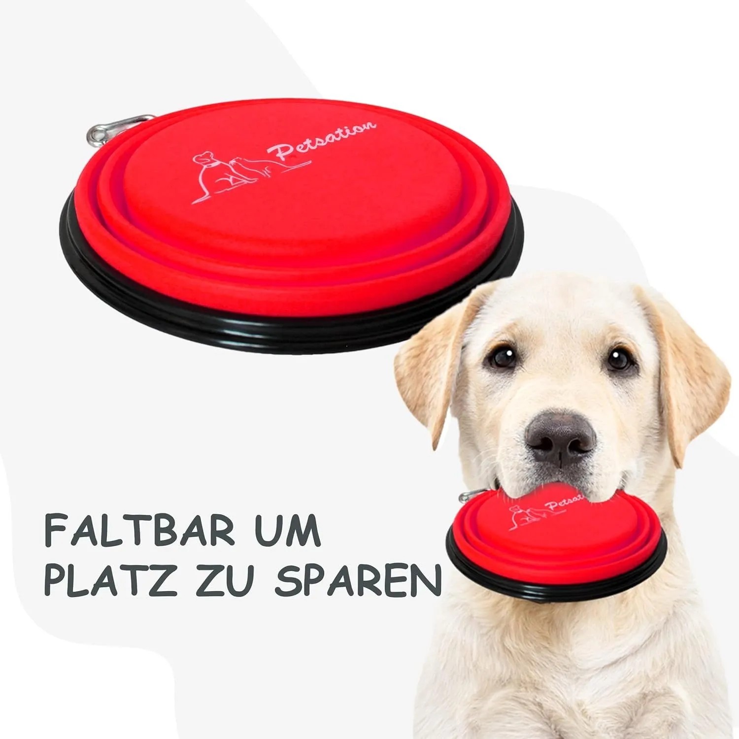 Petsation Faltbarer Reisenapf, rot/schwarz, mit Hund.
