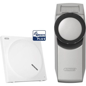 Abus Z-Wave HomeTec Pro Zutritts-Set in Silber: Türschlossantrieb und Gateway für Hausautomation.