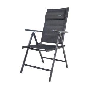 Schwarzer GARMIO Gartenstuhl FLORENZ mit Nackenkissen, ideal für Balkon und Garten.