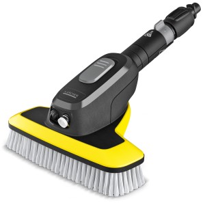 Kärcher WB 7 Plus 3-in-1 Waschbürste mit gelbem Bürstenkopf und weichen Borsten.
