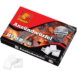 Flash Anzündwürfel, 32 Stück auf Paraffinbasis für Grill, Ofen & Kamin.