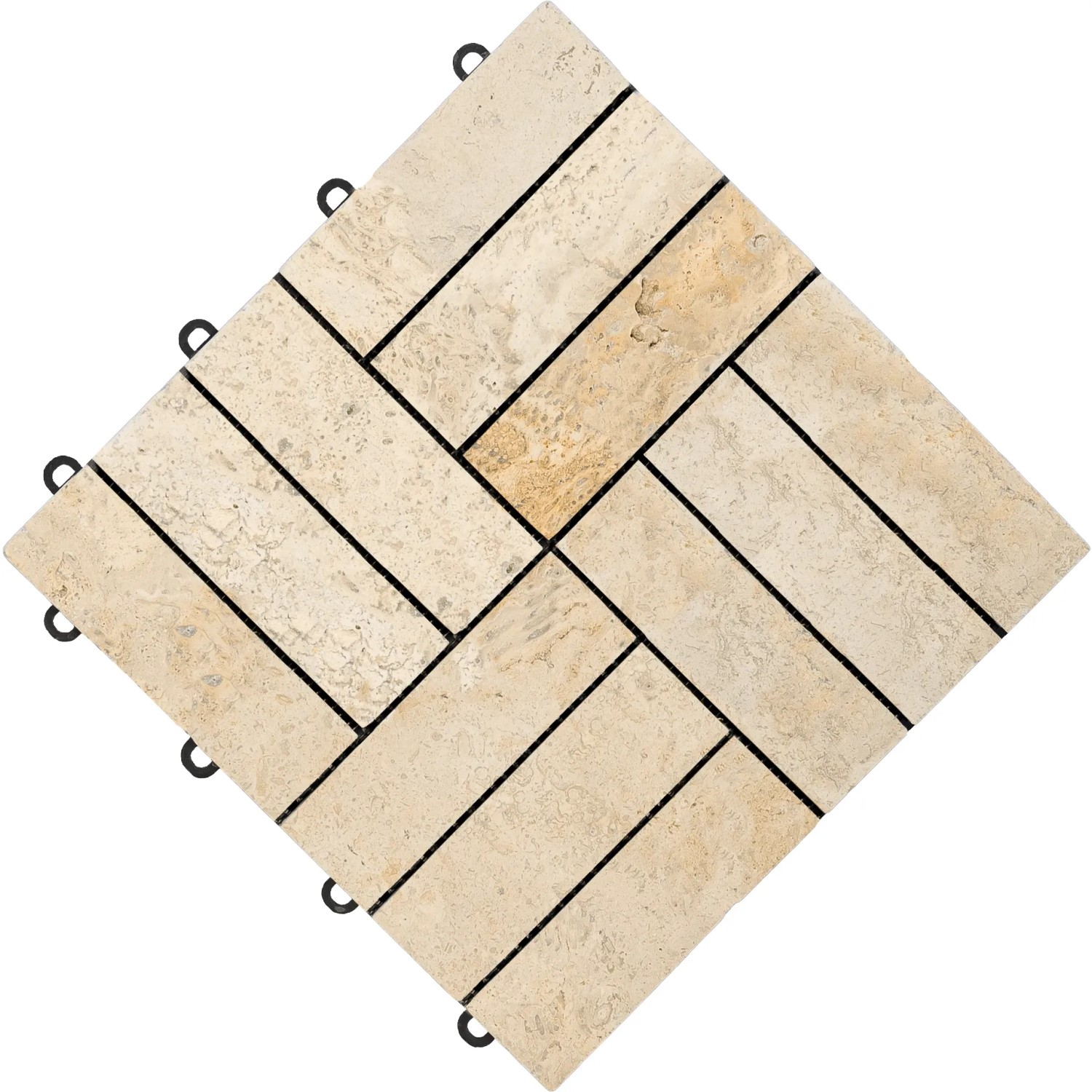 Florco Naturstein-Klickfliese Stone Travertine, 30x30cm, im Detail. Terrassenplatten mit Natursteinoptik.