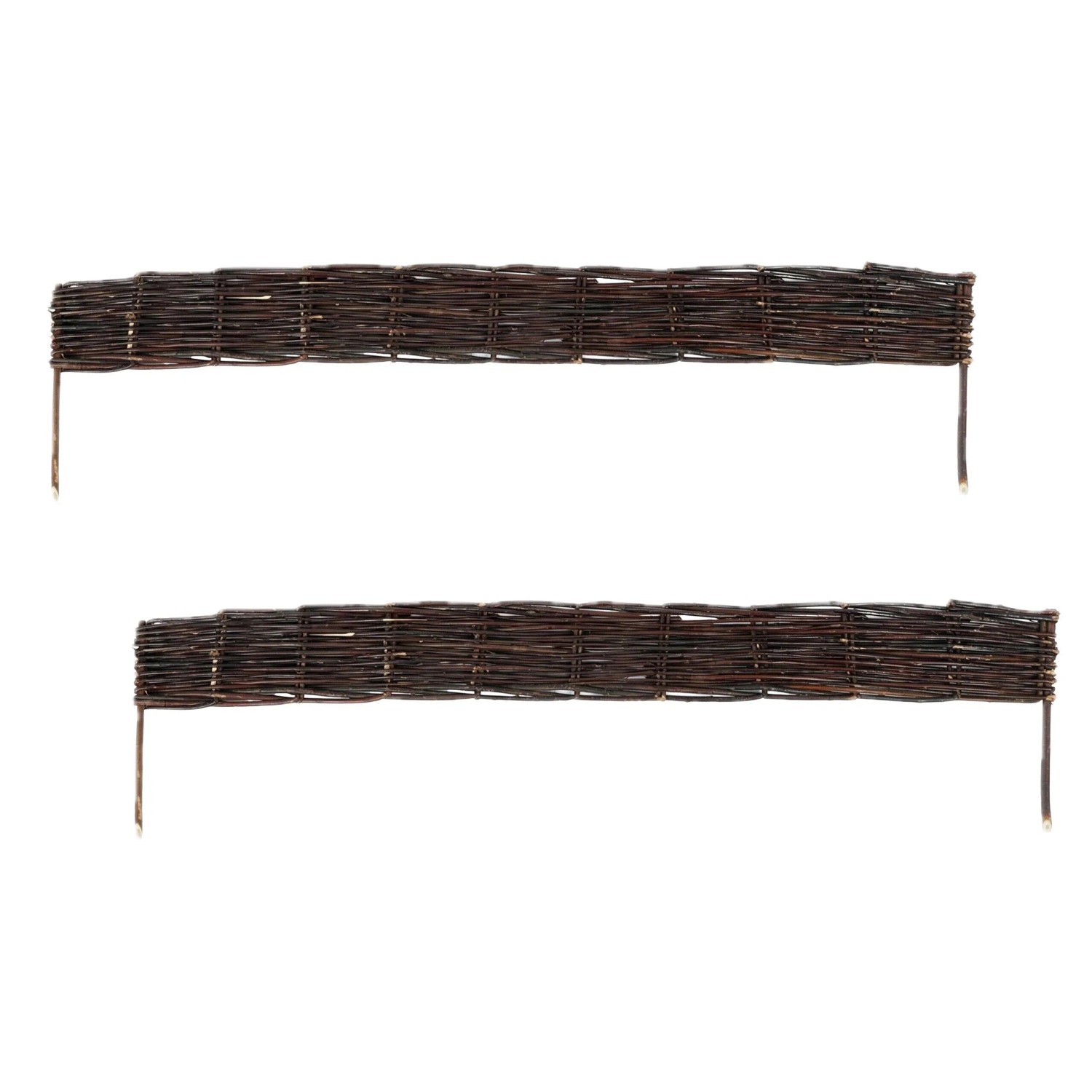 Relaxdays Beeteinfassung 2er Set Weide Braun Steckbar 10 cm x 100 cm