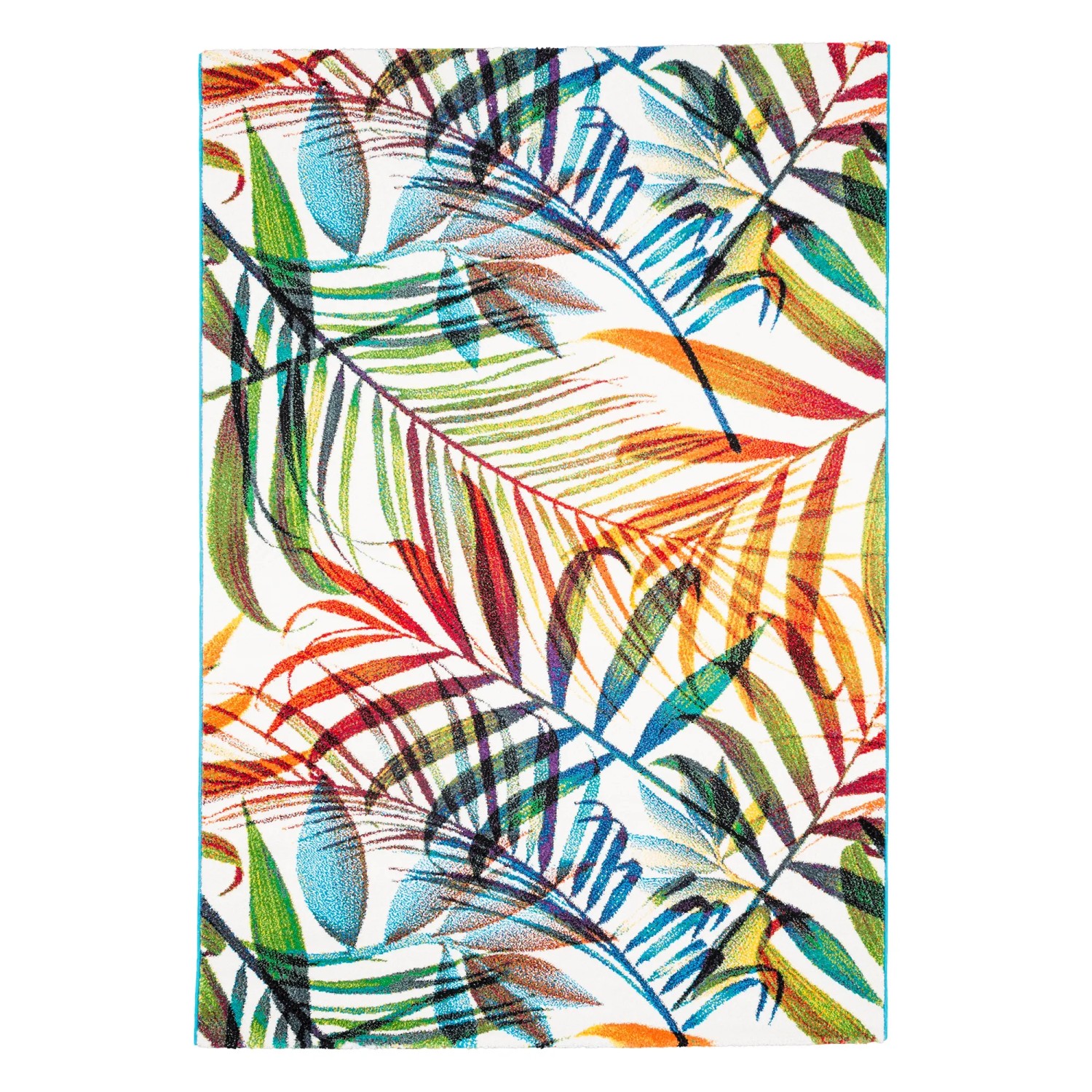 Bunter Pergamon Designer Teppich Faro Tropical mit tropischen Blättern, 80x150cm.