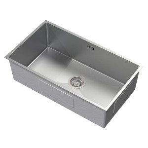 Rechteckige Edelstahlspüle (70x40 cm) mit einem Becken und Siphon von ML-Design.