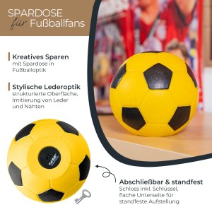 HMF 4790-17 Spardose Fußball Lederoptik 15 cm Durchmesser Schwarz Gelb