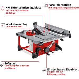 Einhell Akku-Tischkreissäge TE-TS 36/210 Li-Solo: Kompakte Kreissäge für Holzbearbeitung.