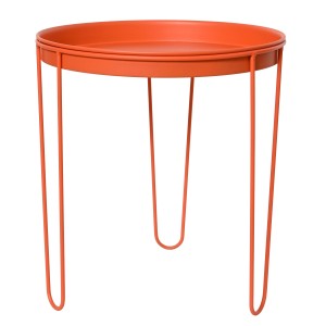 Orangefarbener Beistelltisch aus Eisen, Ø 31 cm, Höhe 34 cm.