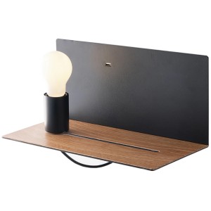 Moderne Wandlampe Flash in Schwarz/Holzoptik mit USB-Anschluss und beweglichem Leuchtmittel.