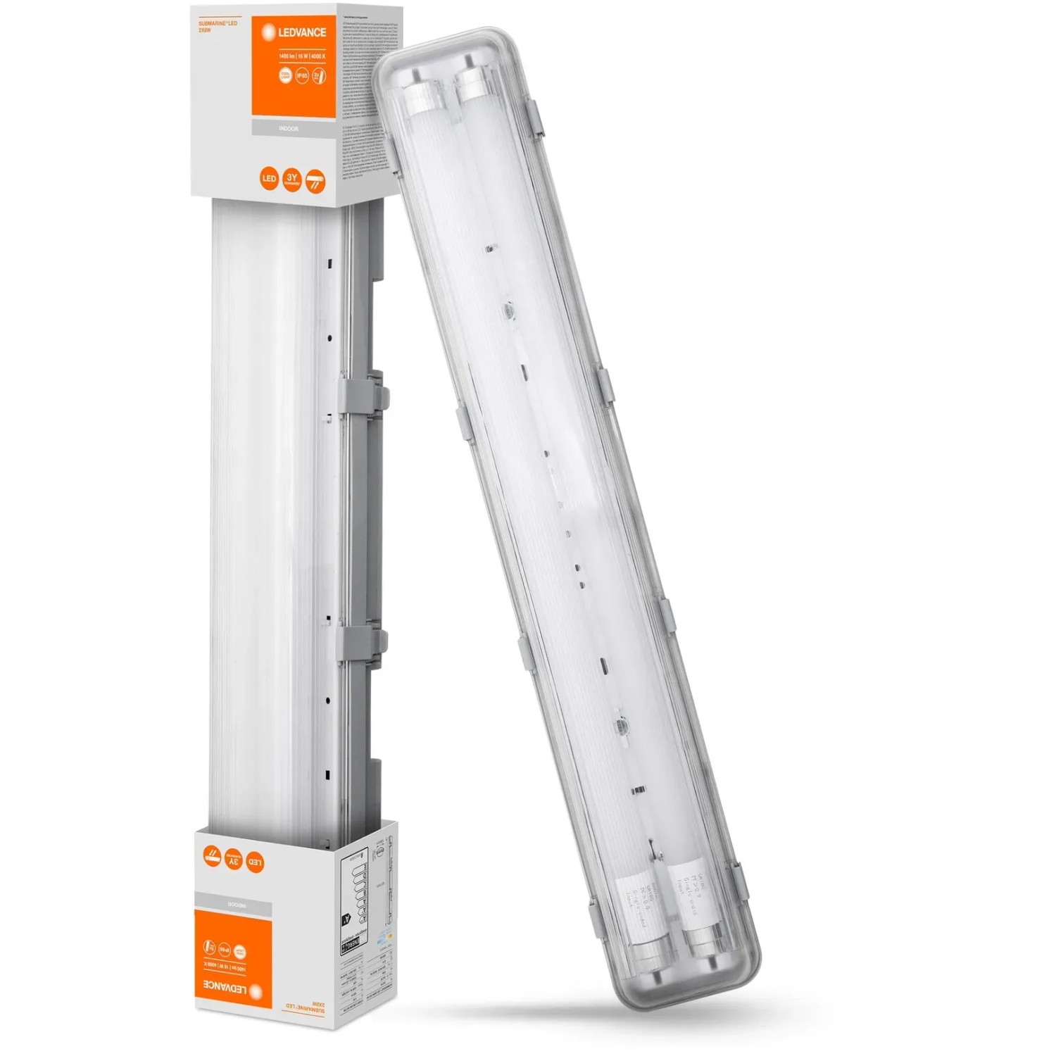 Ledvance LED-Feuchtraumleuchte Submarine, kaltweiß, mit robustem Polycarbonat-Gehäuse.