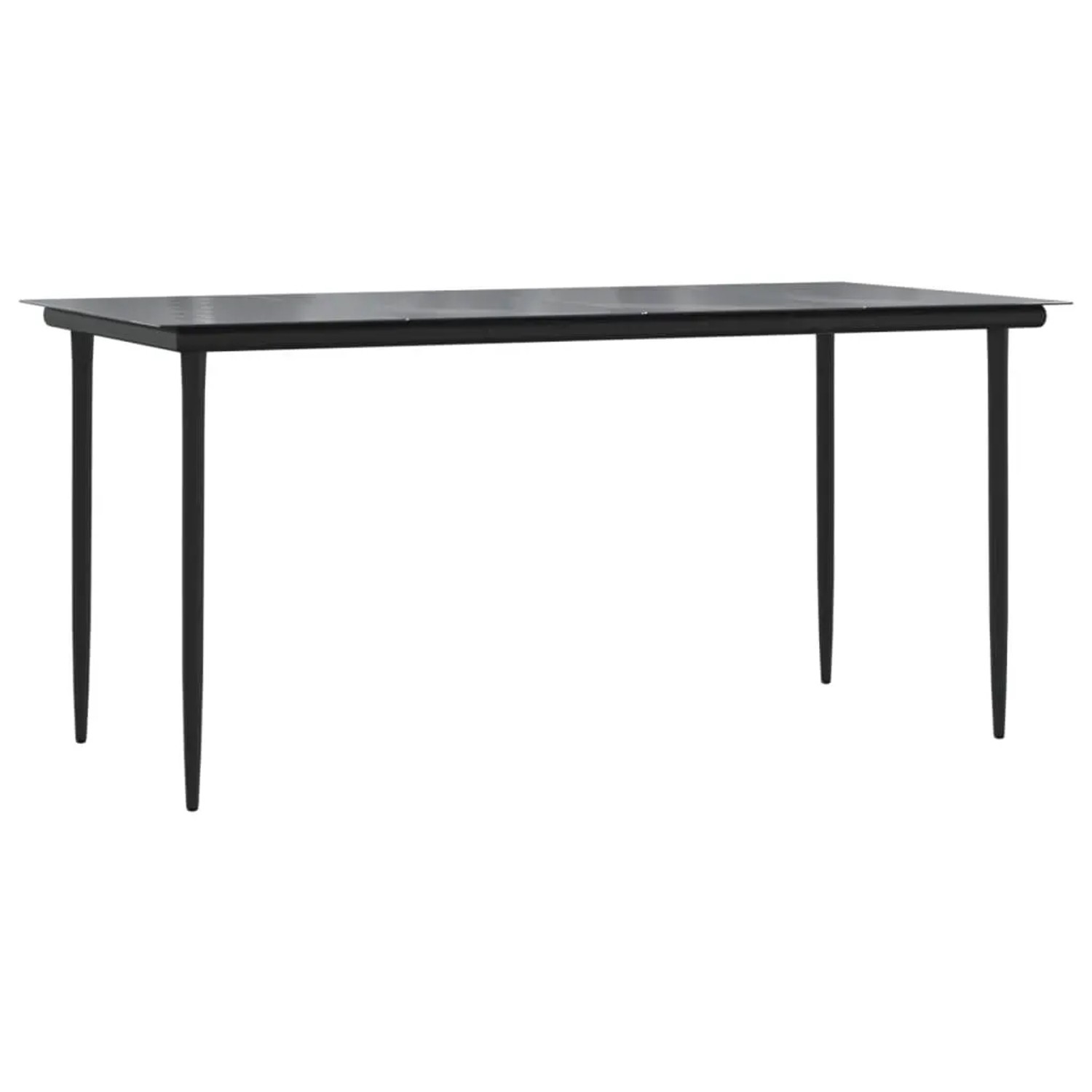 Schwarzer vidaXL Gartentisch aus Poly Rattan und Glas, Teil der 5-tlg. Essgruppe.