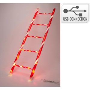 Rote-weiße LED-Leiter, gestreift, mit 50 warmweißen LEDs und USB-Anschluss. Festliche Weihnachtsdekoration, 30x110 cm.