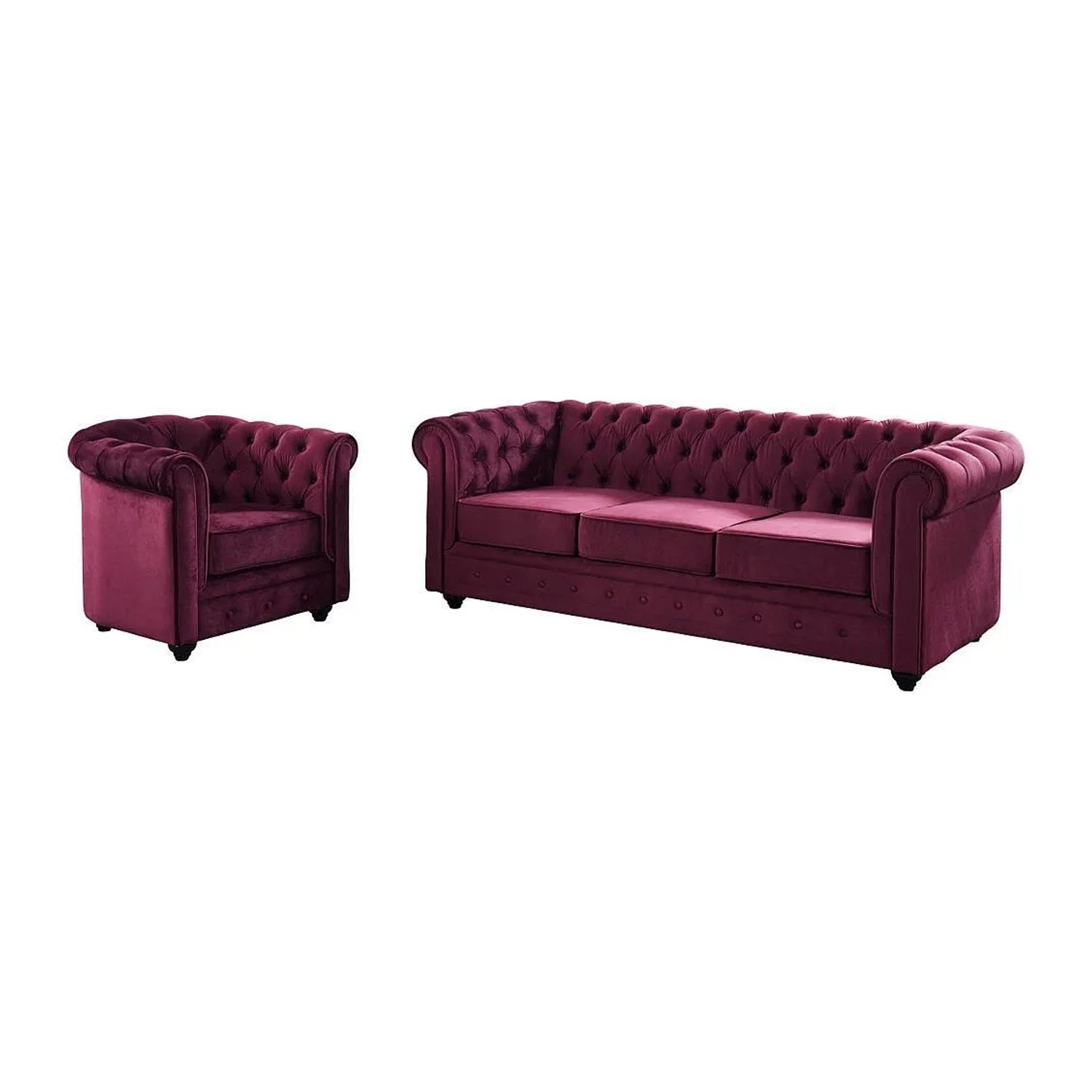Vente-unique Couchgarnitur Mit Sessel Chesterfield Bordeaux 205 cm  82 cm