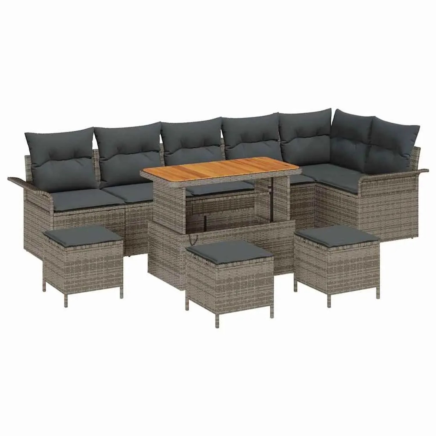 vidaXL Garten-Sofa-Set mit Kissen mit Speicher 10-Tlg Grau 3364113
